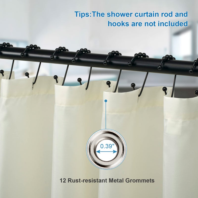 Amazer Ivory Shower Curtain Liner, Ivory Fabric Shower Liner, 2-in-1 Bathroom Shower Curtain and Liner, 12 Grommet Holes, Water Proof, Machine Washable, Hotel Quality, 72 x 72 Inches - Image 4